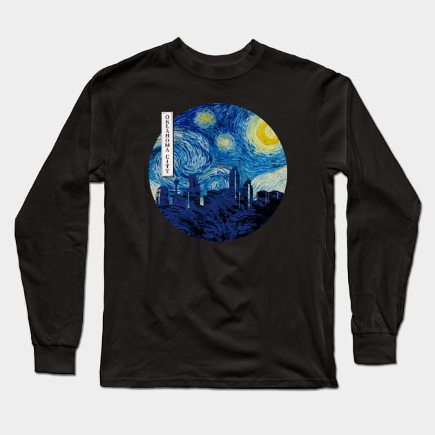 Oklahoma City Van Gogh Starry Night Circle Long Sleeve T-Shirt by Ferrazi